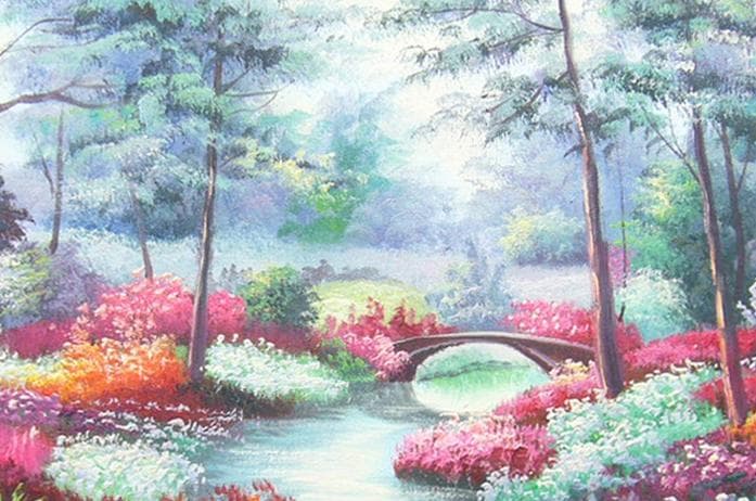 絵画 油絵 肉筆油絵 風景画 華の園