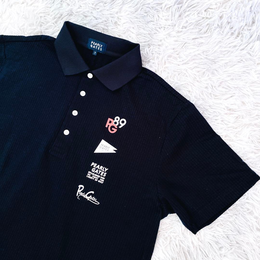 ☆PEARLY GATES ☆ホロシャツ サイズ7(3L)ブラック　ストライプ