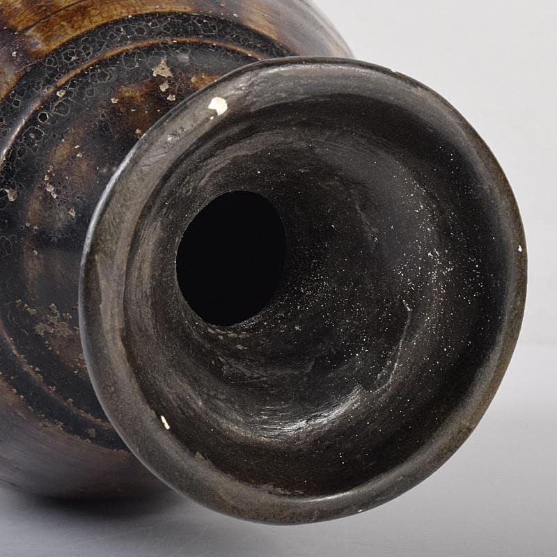 朝鮮美術　李朝　飴釉　碗口瓶　V　R8031B