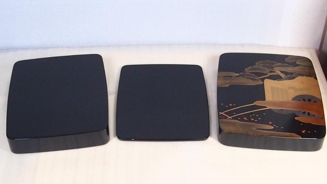 【美品】輪島塗 御所車蒔絵 硯箱 梨地 硯筥/文箱/レターケース/筆入れ 書道具