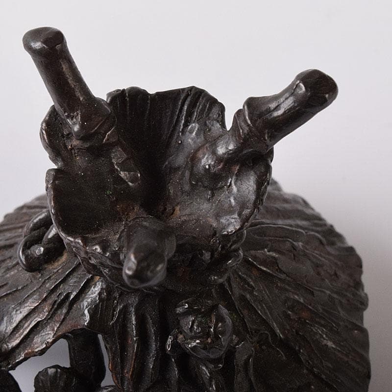 高岡銅器　千秋長治作　蝋型鋳銅　蓋置　共箱　Ｖ　7854