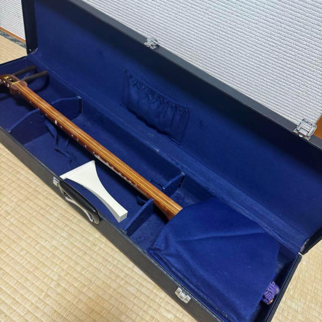 三味線　撥　ケース　3点セット　中棹　花梨　東さわり　破れ有り　初心者　入門