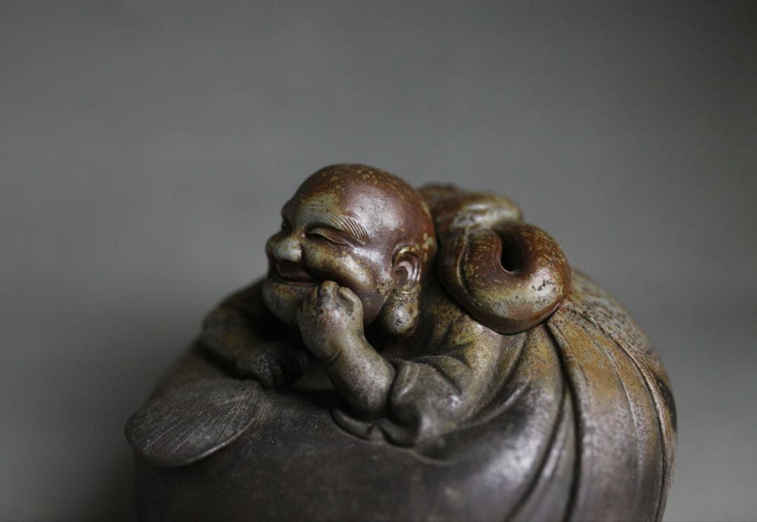 備前焼 難波好陽 細工 縁起物 七福神 布袋 置物 在銘 時代物 香炉 備前