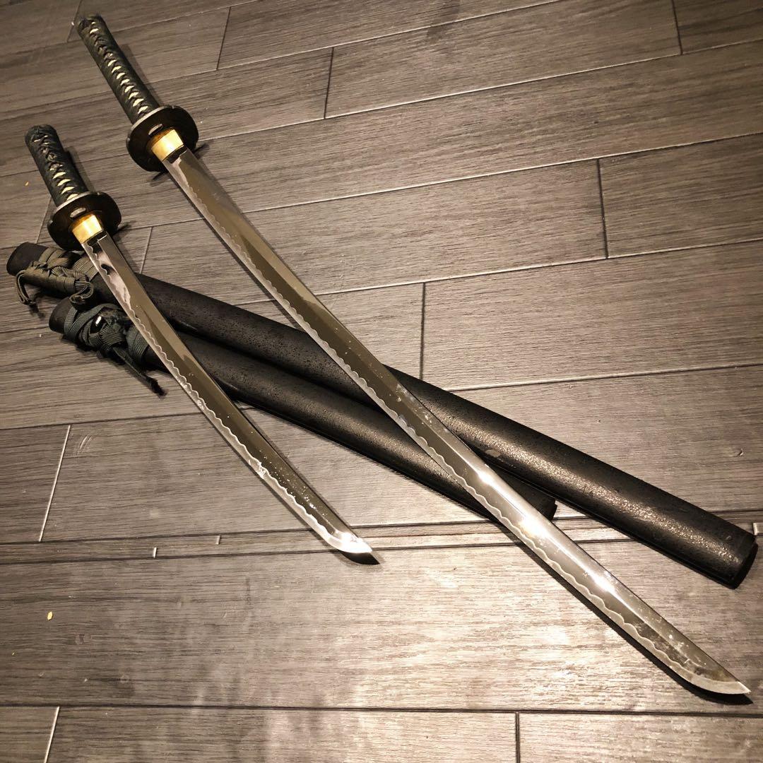高級模造刀　居合刀　 美術刀剣　太刀　脇差　大小セット　深緑拵え