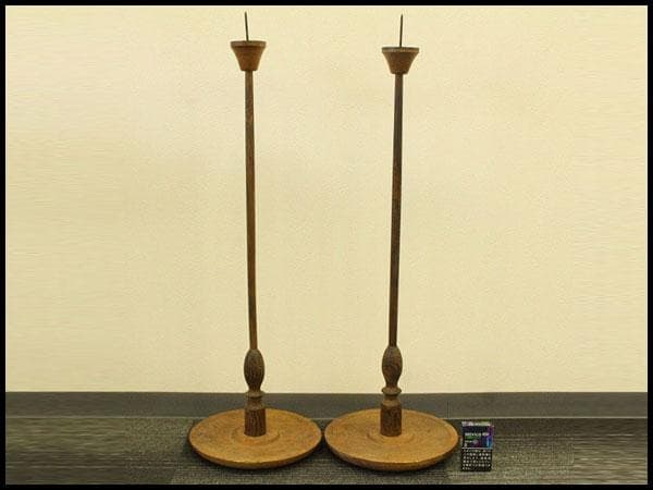 仏教美術 木製 燭台 一対 高82.5cm(メ1476)