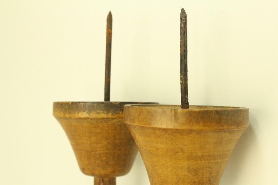 仏教美術 木製 燭台 一対 高82.5cm(メ1476)