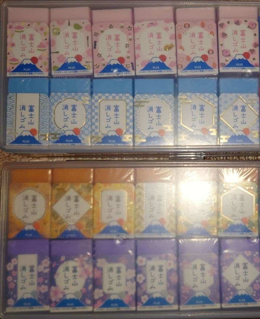 富士山消しゴム 48個 定番(青)・和菓子(桃)・秋(オレンジ)・夜桜(紫)