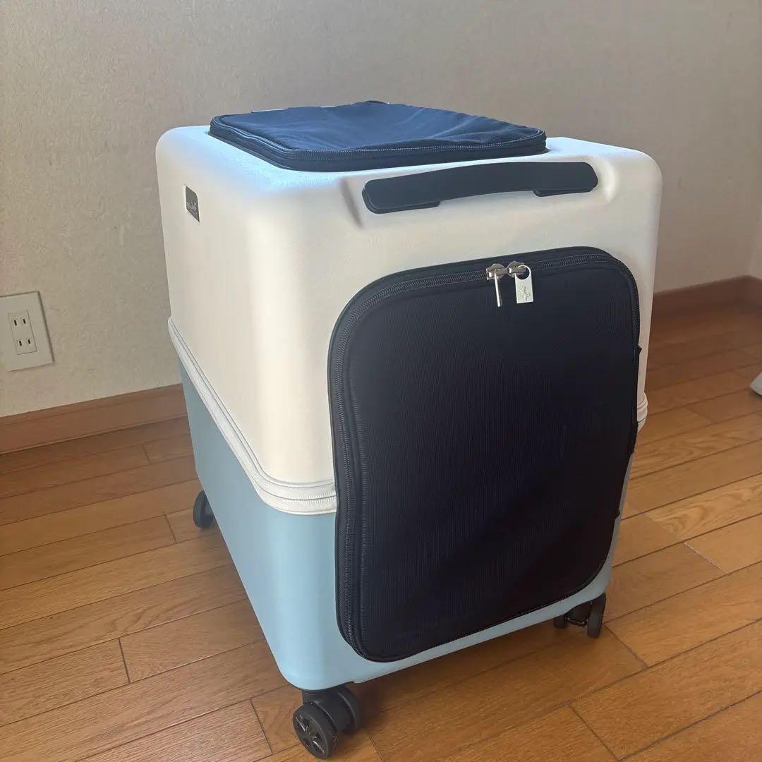 PETICO Ｌサイズ3点セット　クッション、レインカバー付き　ブルー✖️ホワイト