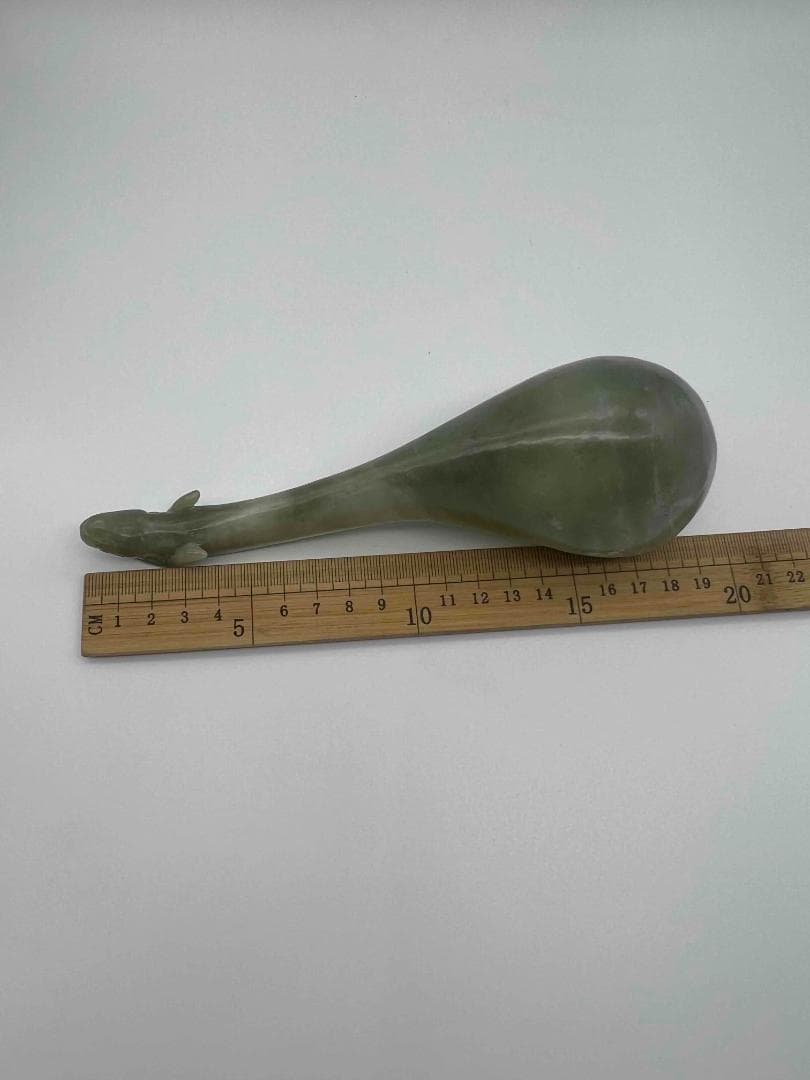 明時代　瑞獸彫り玉勺　砡 【旧家蔵出し】 希少貴重 高玉質 玉器(D-93)