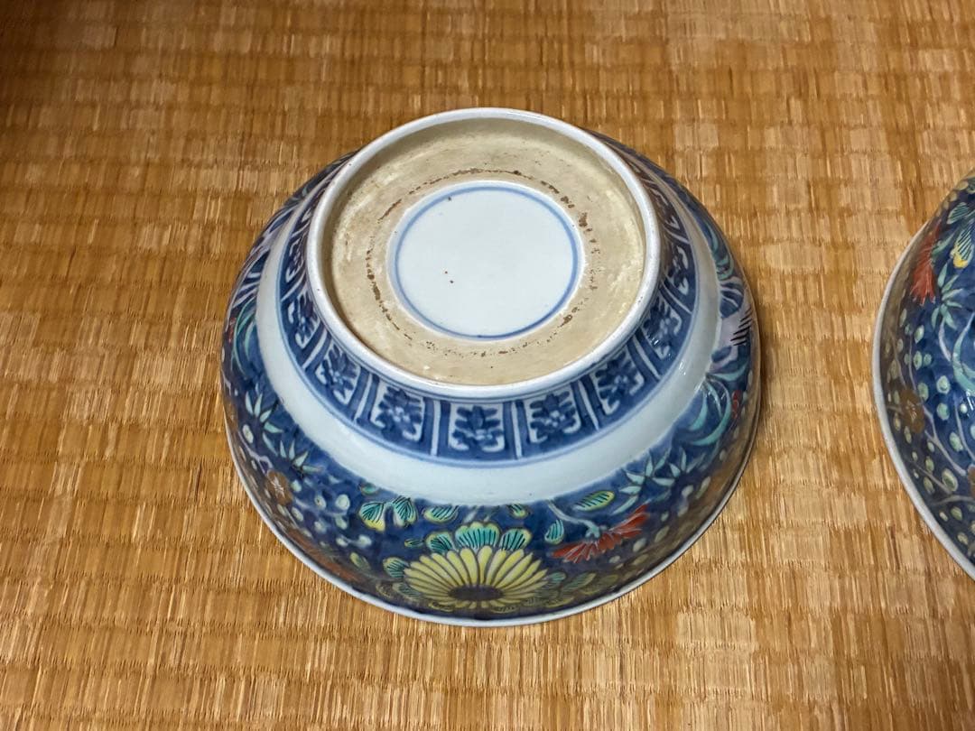 古伊万里 金彩 色絵 風景図 牡丹紋 深鉢 盛鉢 二点