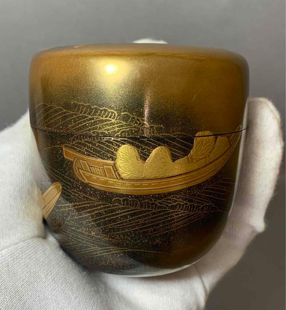 茶道具　芝舟蒔絵棗