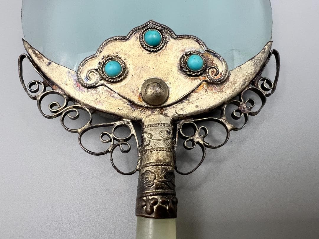 1900年代 ジェイドストーン ハンドル & シルバー フィリグリー 拡大鏡