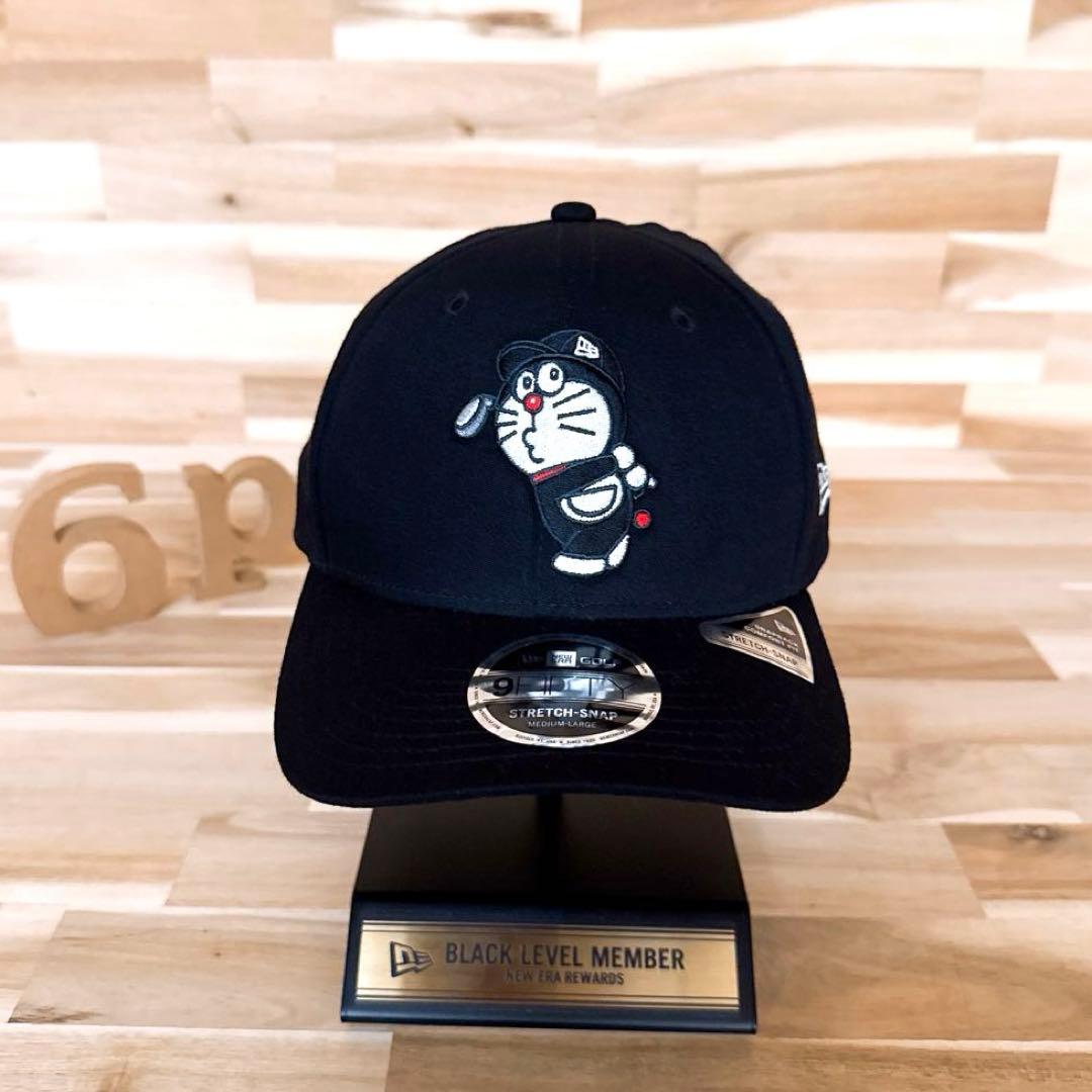 レア【ニューエラ×ドラえもん】限定コラボ ブラック ロゴ ゴルフ キャップ 黒