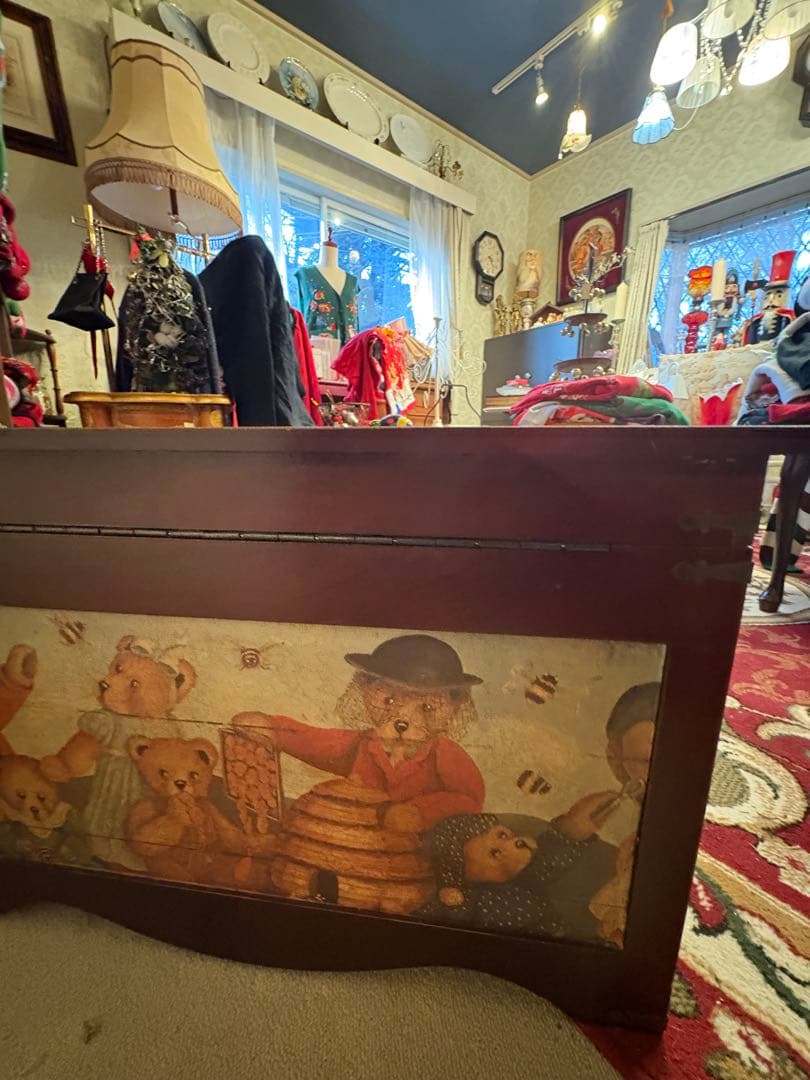 トイボックス　テディベアイラストが描かれた木製ボックス