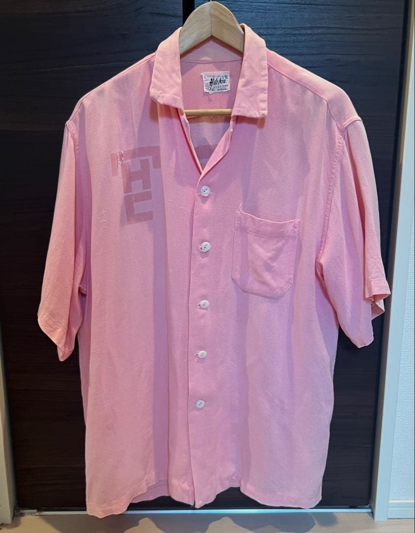 50s〜60s レーヨン　ボーリングシャツ　ピンク