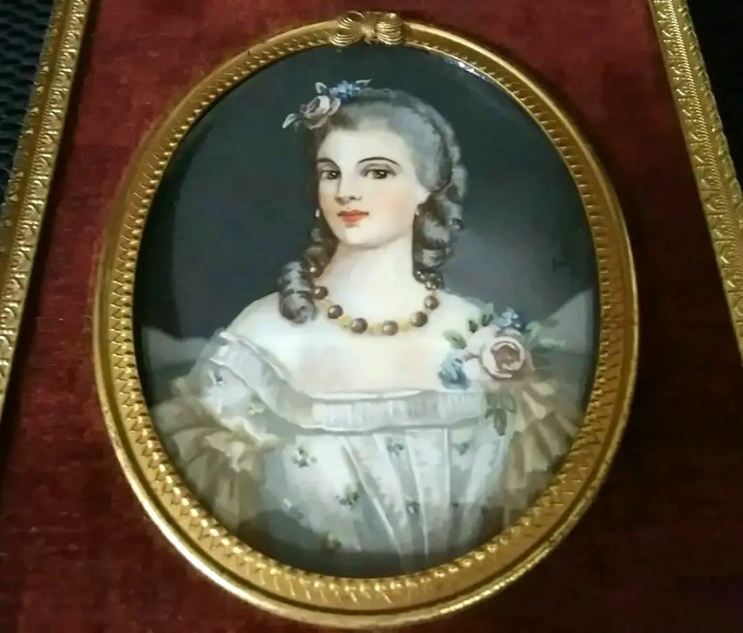 アンティーク　手描き肖像画　水彩画　ロココ