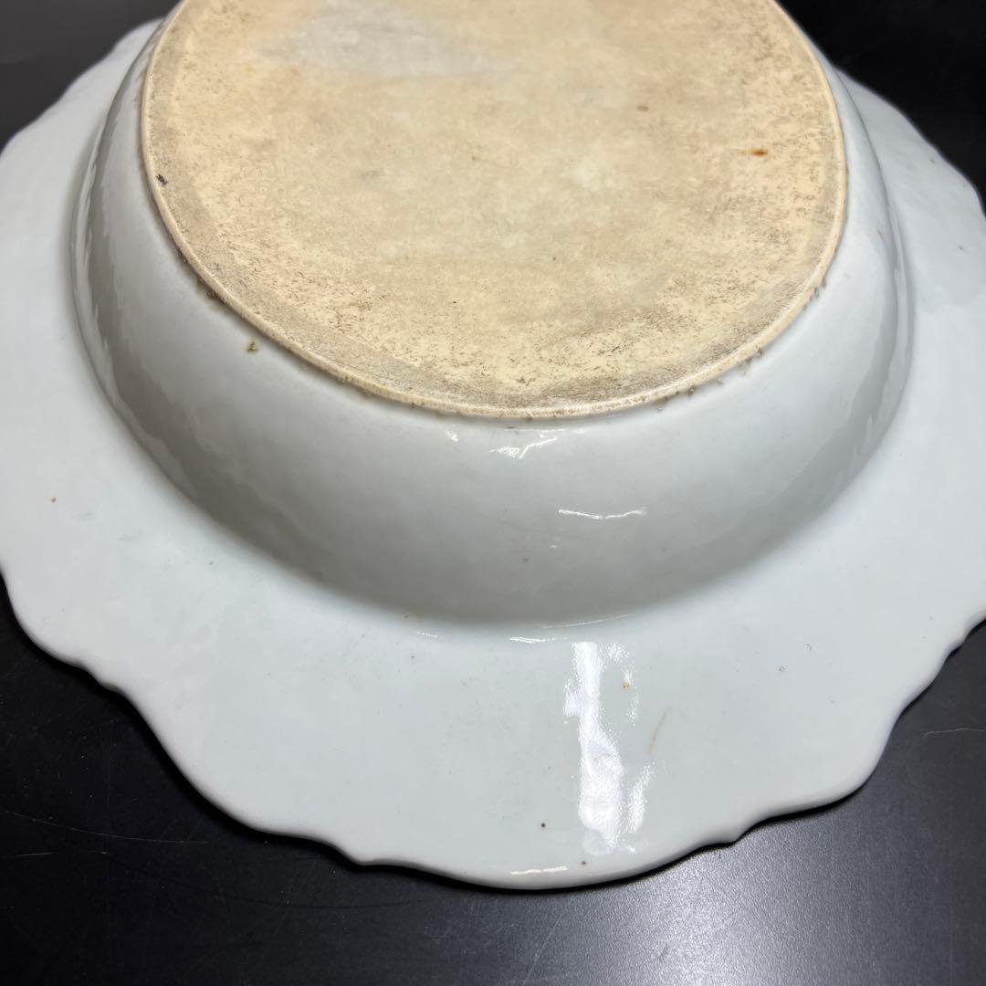 中国清朝時代　新渡青花オーバル皿　木箱付　幅約42.5㎝　東Y7-1024☆2F