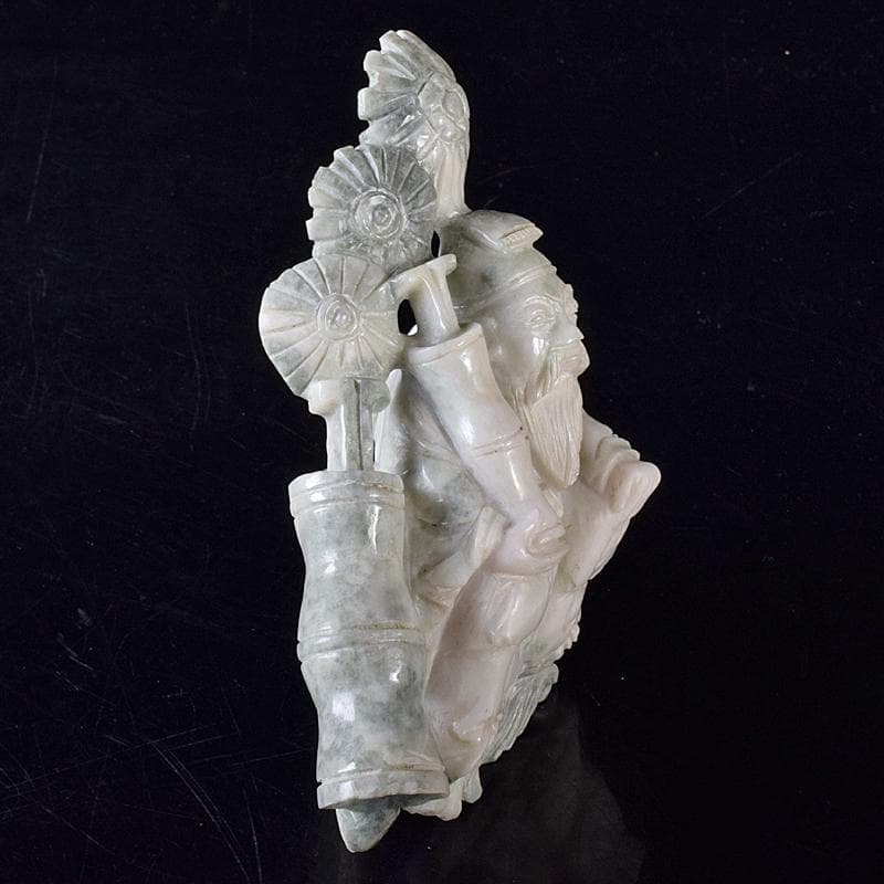 中国　玉石翡翠彫刻　福禄寿像　置物　約987g　M　R8336