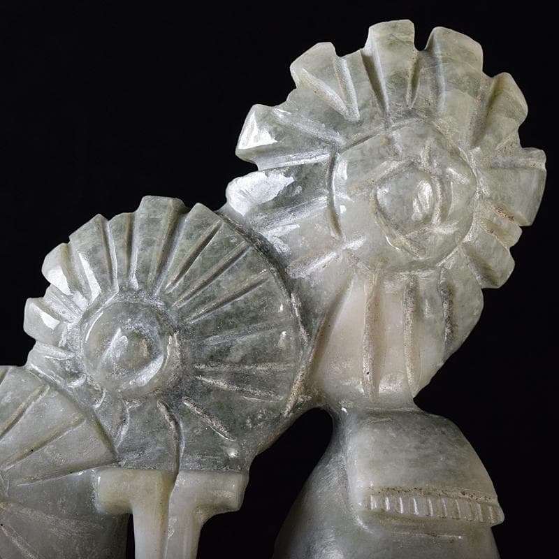 中国　玉石翡翠彫刻　福禄寿像　置物　約987g　M　R8336