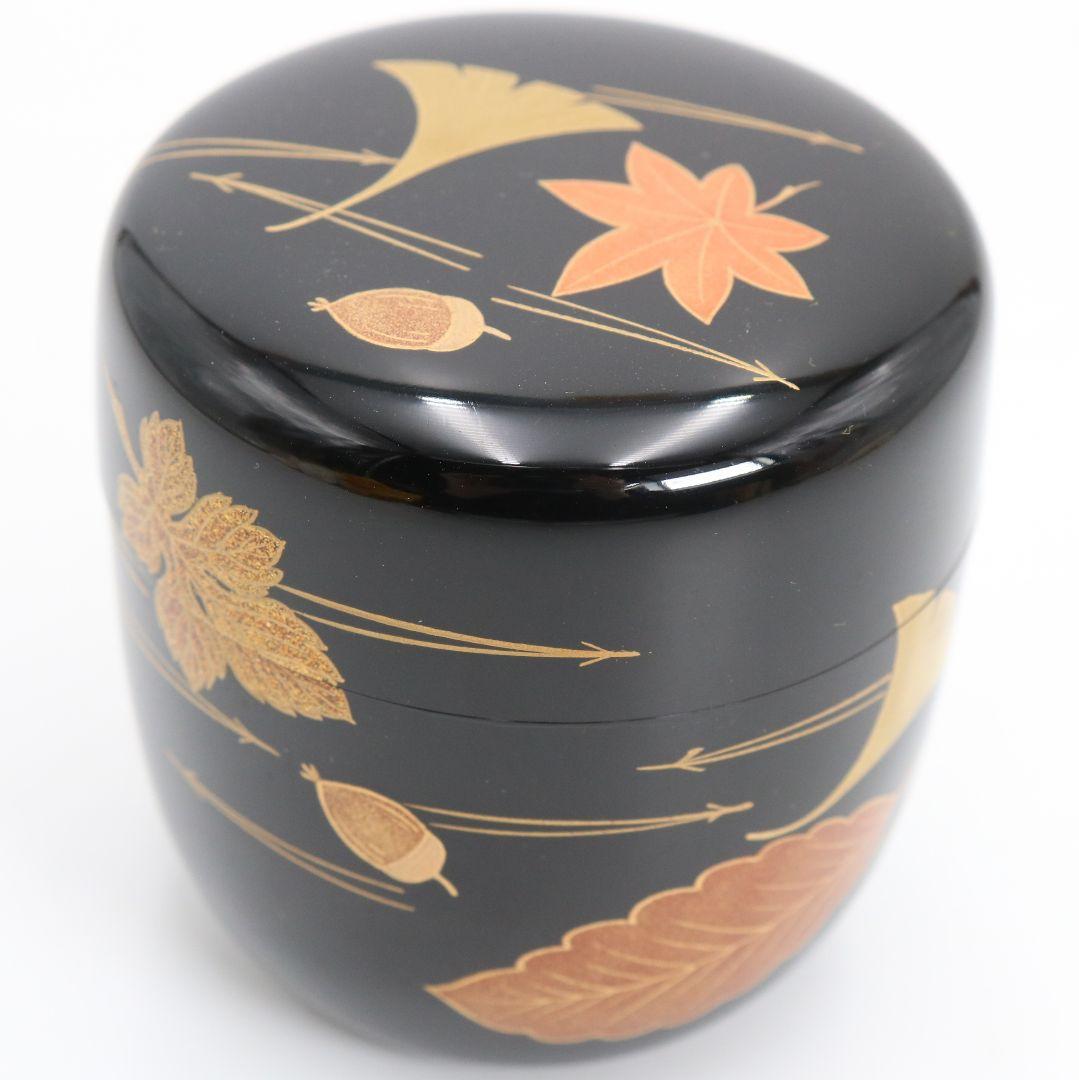 松斉作 吹寄蒔絵 中棗 銀杏 茶道具 共箱共布　V938　N8