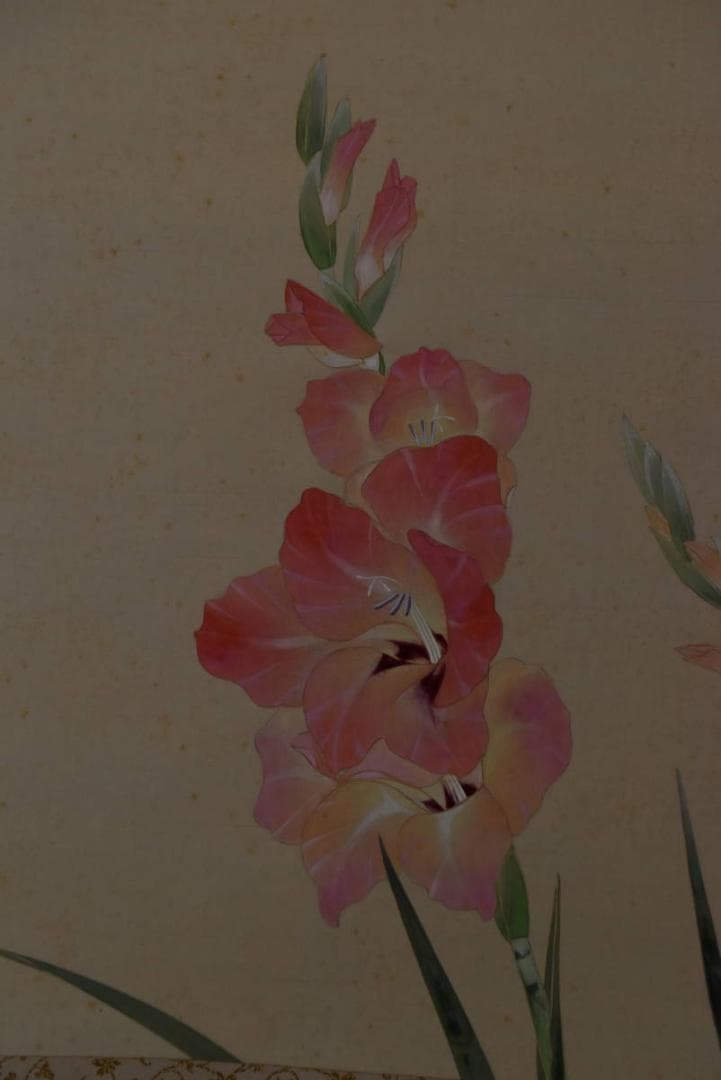 【真作】高田美一/首夏之図/グラジオラス図/掛軸/名家伝来/AA-32