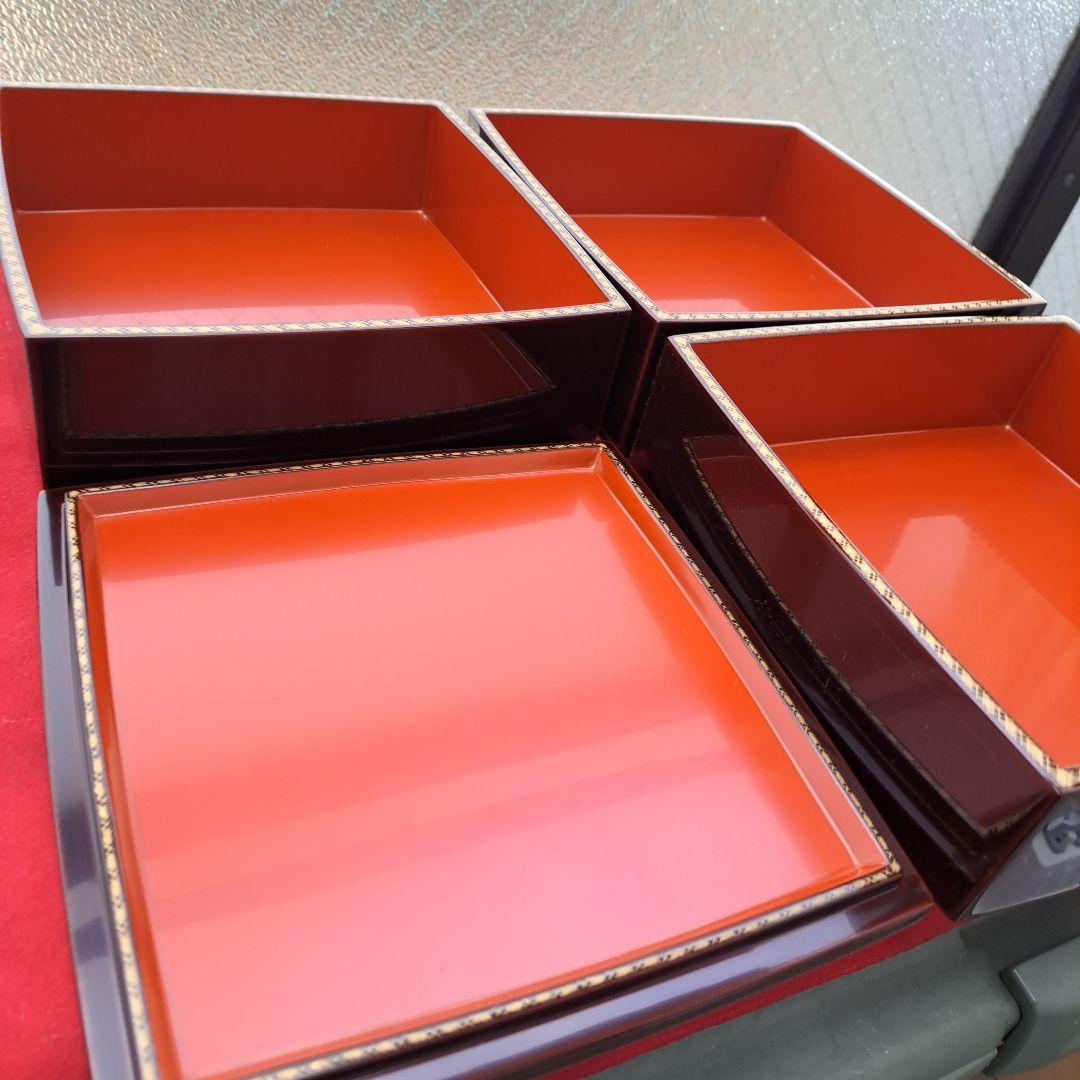 【輪島塗　6.5寸3段重箱】布着本堅地　溜塗/胴張り　未使用品