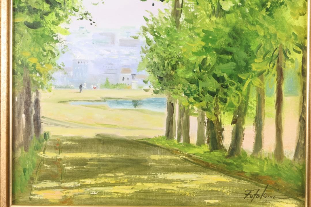 【真作】 二口正和 「 サン・クルー公園 」 油彩F8号　富山出身　BJ236