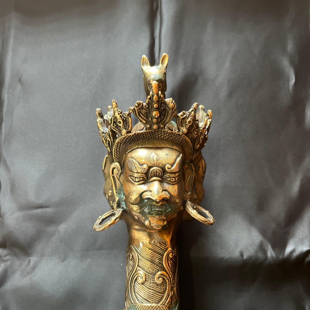 特大サイズ チベット密教法具 三面憤怒尊 カルタリ鉞斧曲刀 金剛