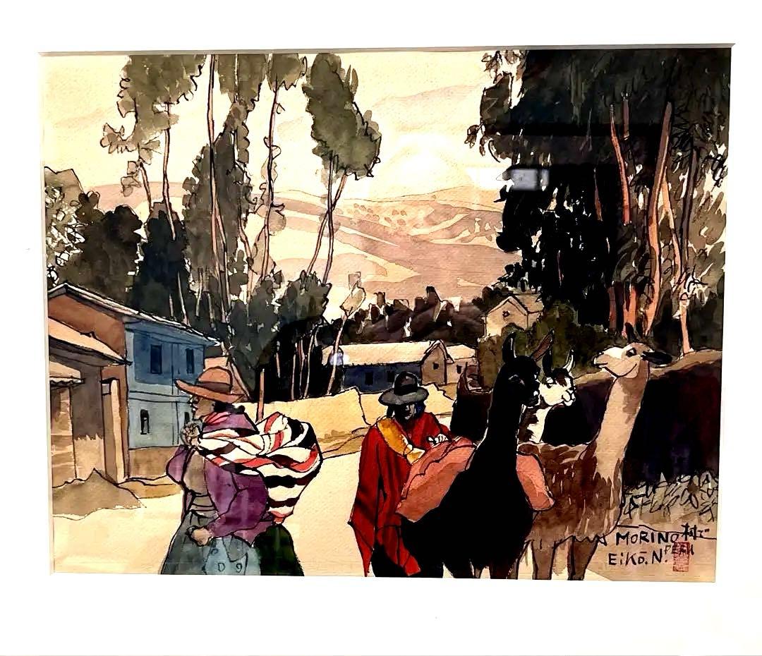 浪打栄光　「MORINO村で」　水彩画