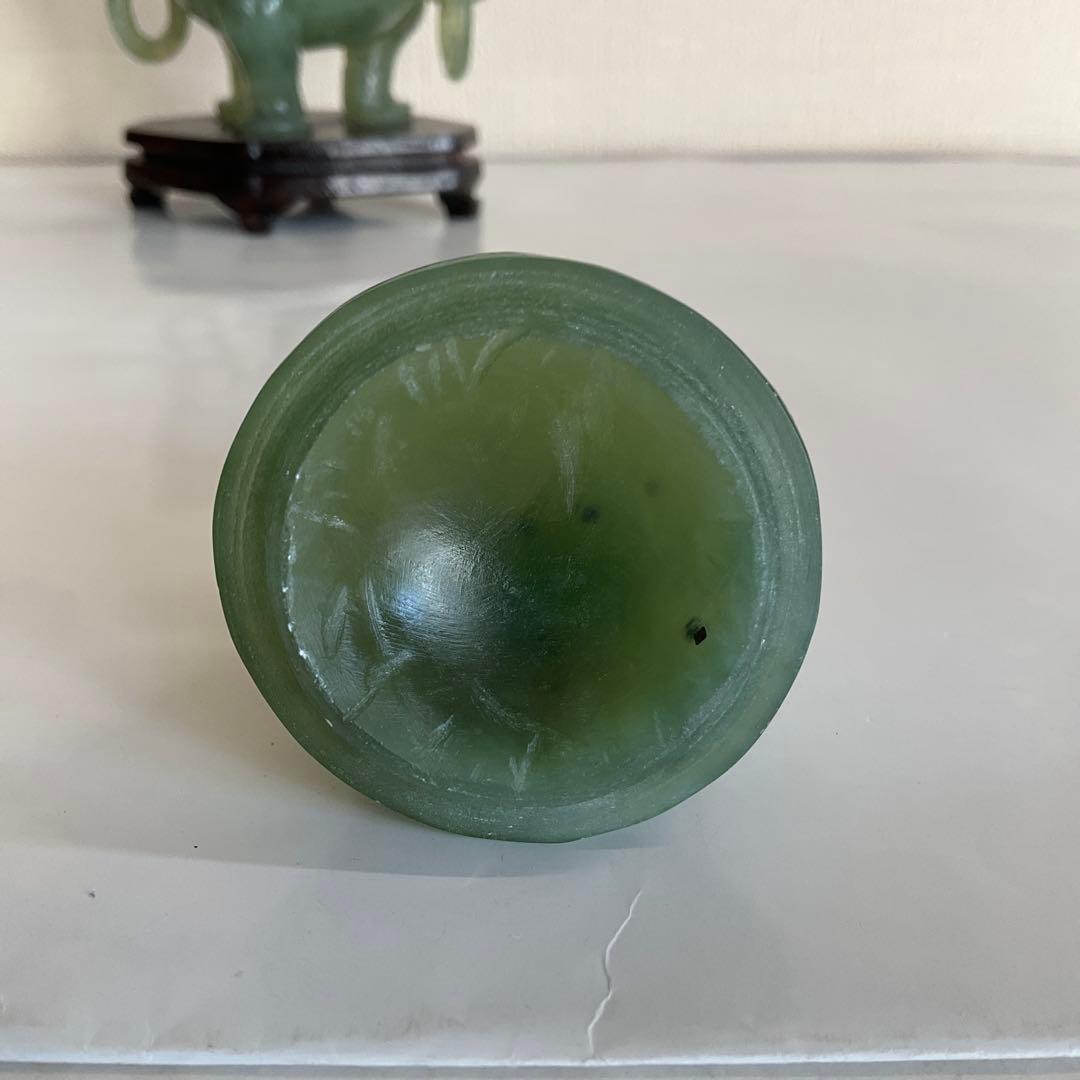 中国　碧玉環付獅子頭香炉