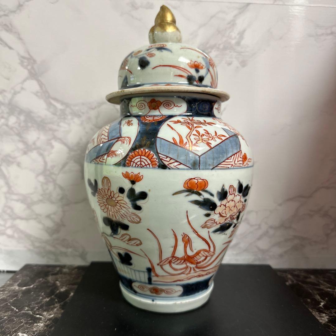 江戸元禄、古伊万里、金彩、色絵沈香壺、箱付き。