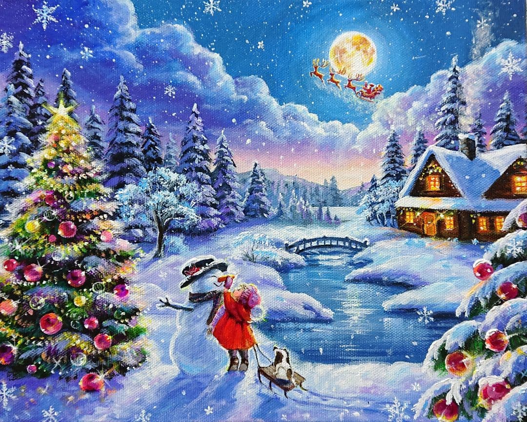 な*は様 【楽しいひととき】アクリル画 F3 風景画 絵画