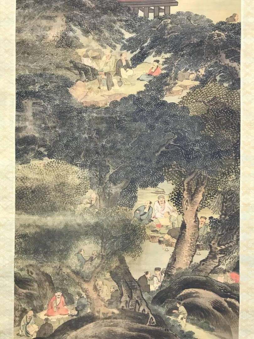 真作/谷文晁/蘭亭曲水図/山水人物図/山水図/掛軸/名家伝来AH-548