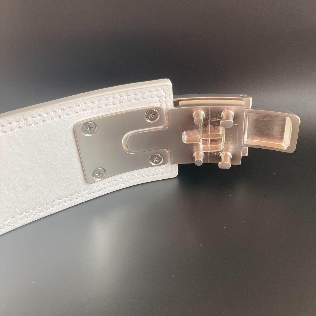 B級品 パワーベルト レバーアクション 本革13ミリ 可変式 ホワイト×マット銀