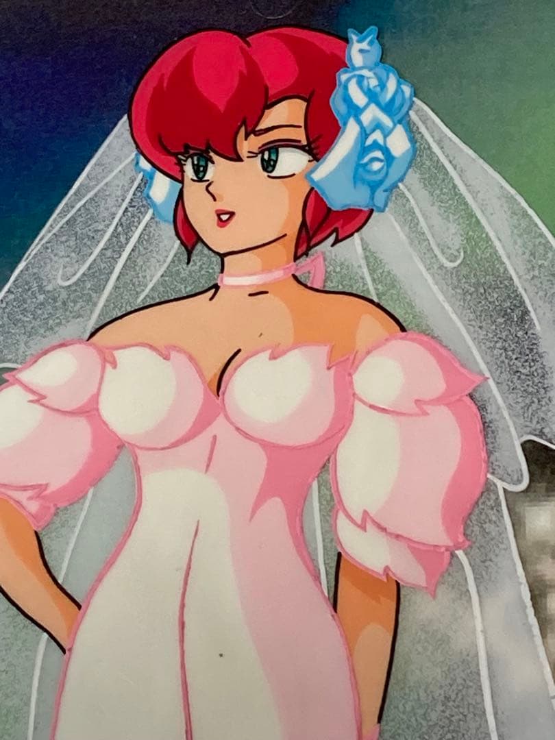 d３９　うる星やつらセル画【ウエディングドレス　弁天？】背景画付き