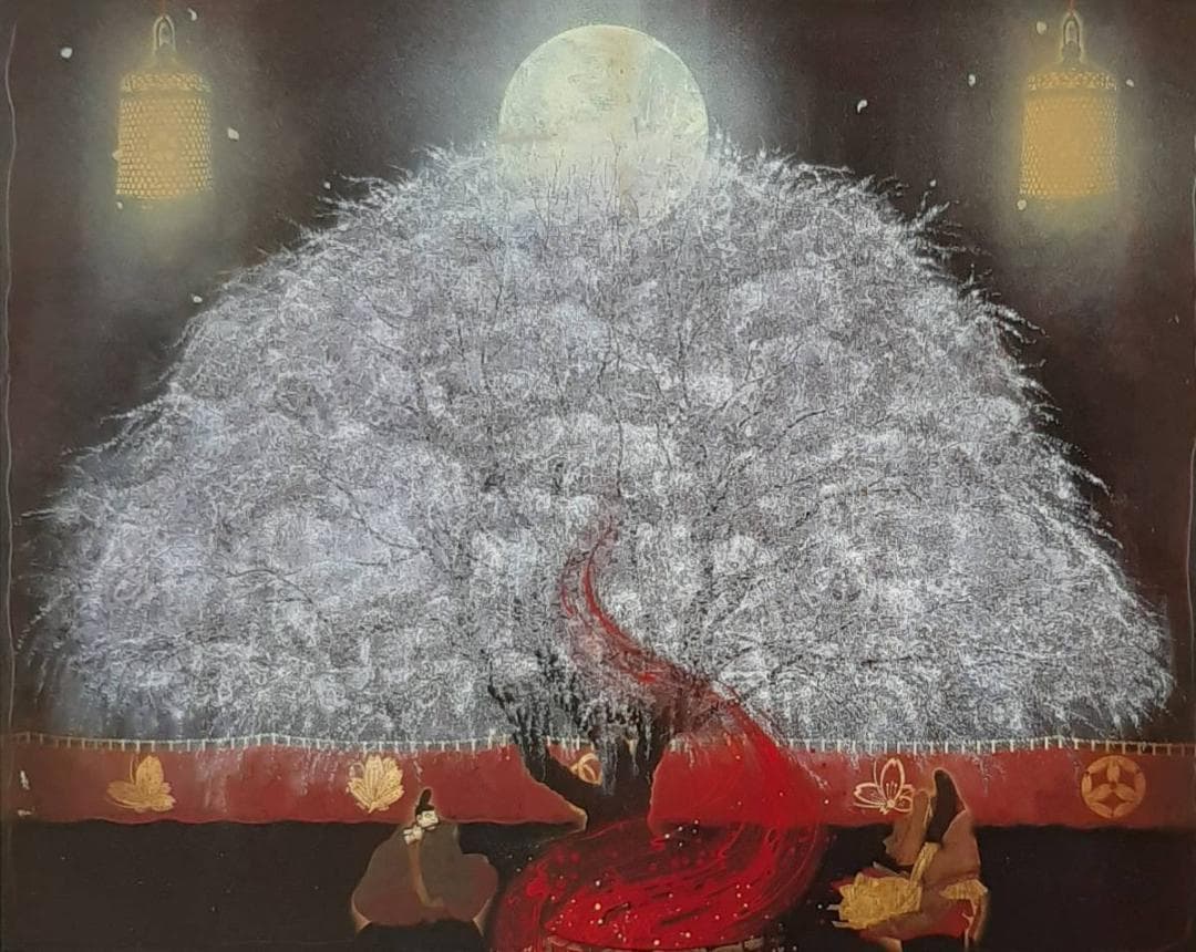 智内兄助、「小倉百人一首 No.61 いにしへの」、希少画集の額装画、四季、風景