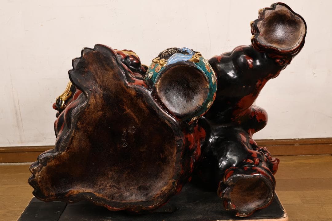 九谷焼　特大　九谷 八幡窯 須栄義 銘　玉獅子　置物　高さ60㎝　重さ30㎏