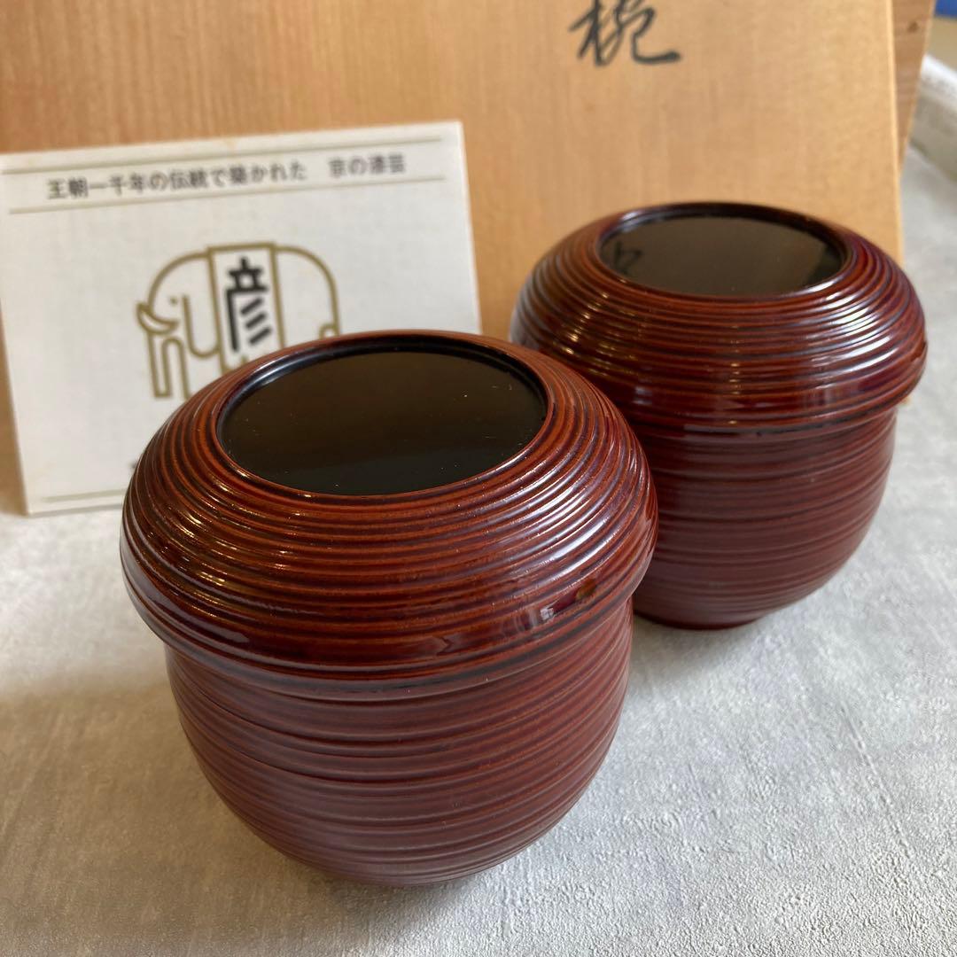 平安象彦 河太郎碗 吸物碗 溜塗　5客セット