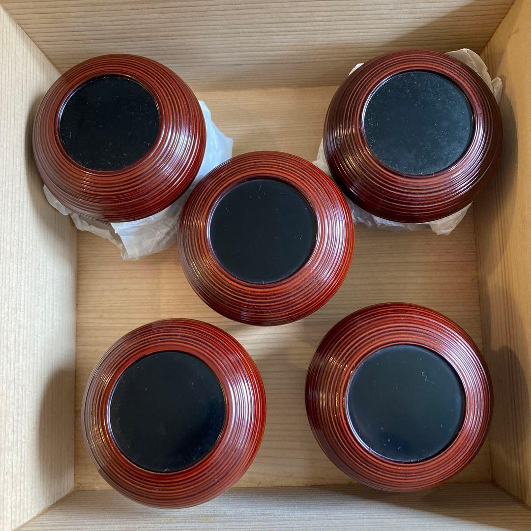 平安象彦 河太郎碗 吸物碗 溜塗　5客セット