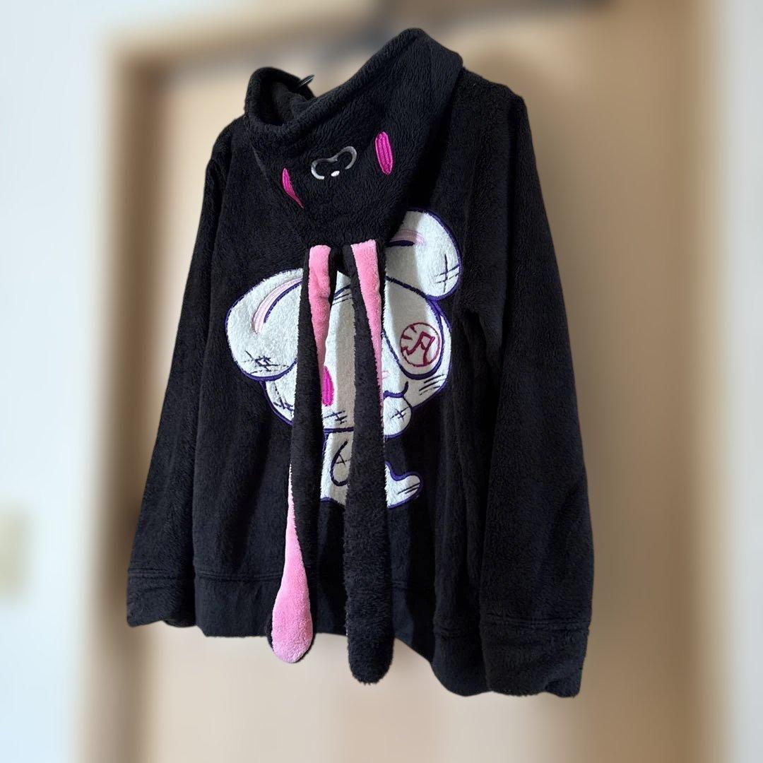 汎用うさぎ　黒　もこもこパーカー　長耳　グルーミー