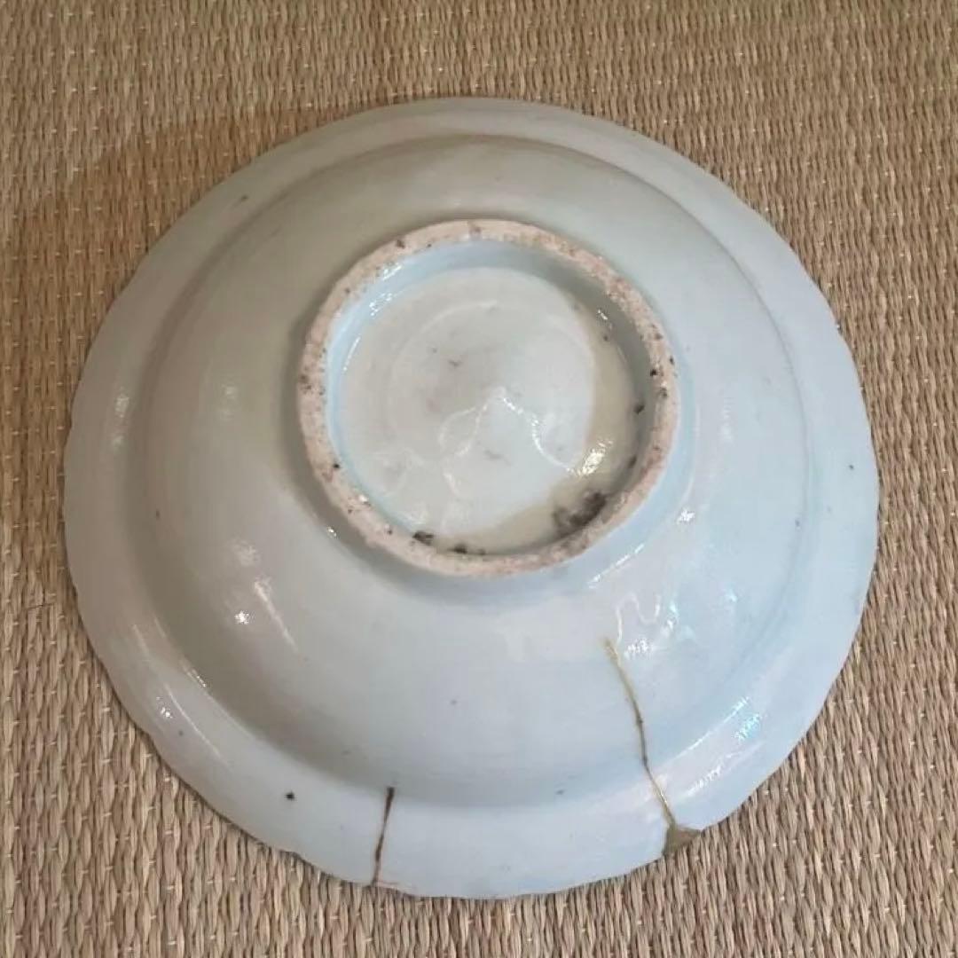 江戸時代 初期伊万里 毛彫 輪花形 皿 骨董