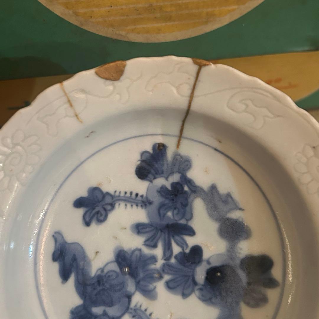 江戸時代 初期伊万里 毛彫 輪花形 皿 骨董