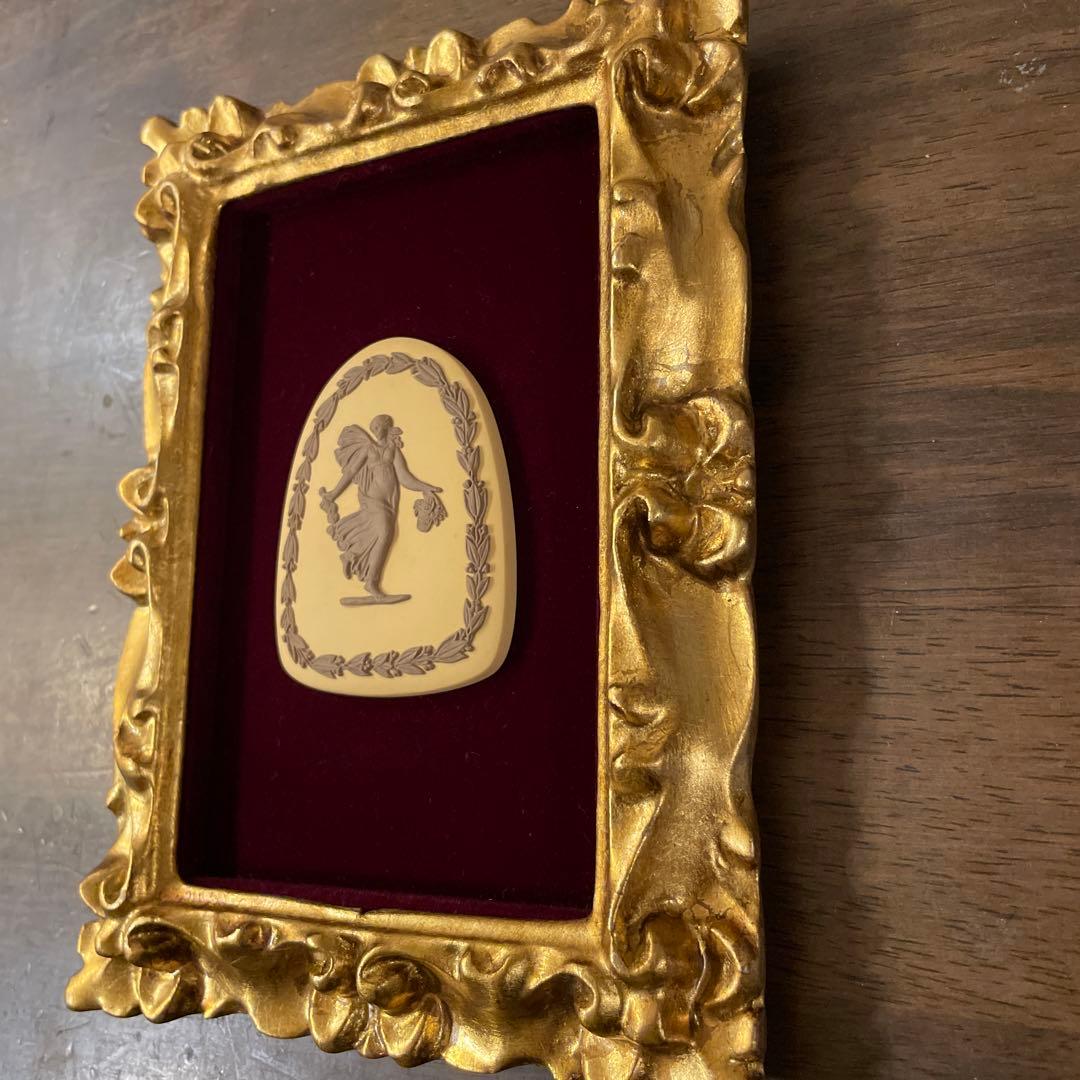 希少レアウェッジウッド　金色装飾フレームジャスパーウェア陶板壁掛けアンティーク