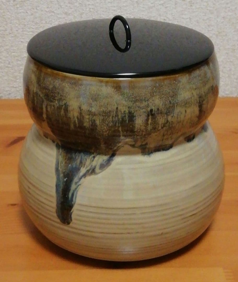 而妙斎書付　味楽作　高取焼　銘『福寿』　瓢形　水指　共箱　茶道具