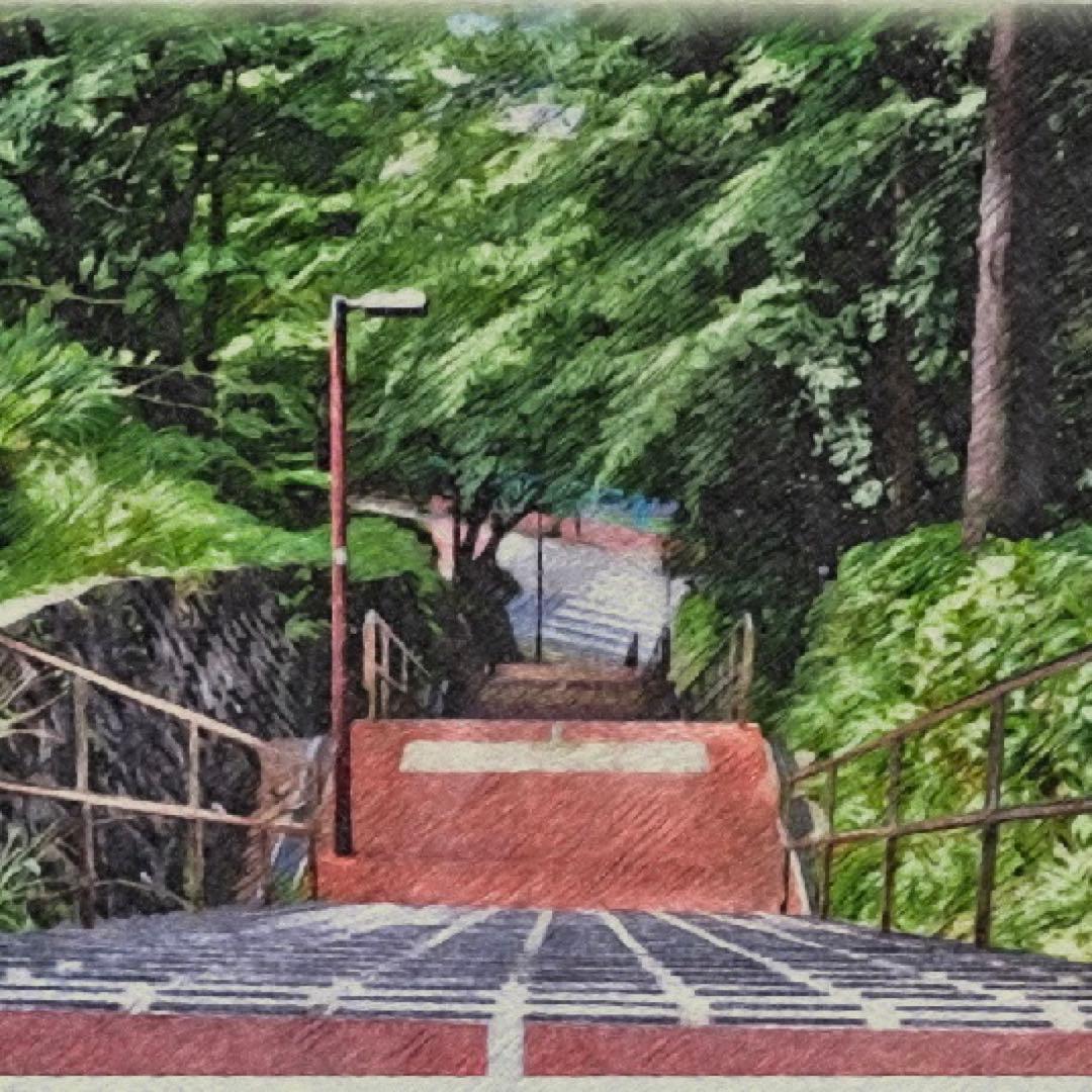 ジブリアート⑧耳をすませばより「桜ヶ丘の階段より」32.7㎝×24.0㎝　額装品