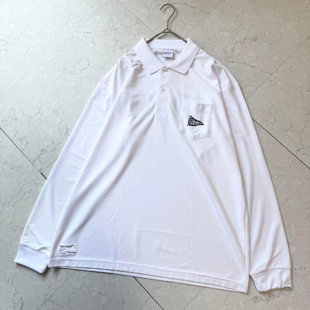新品 Cph/Golf ゴルフ ポロシャツ 長袖 XL ホワイト グリーン ロゴ