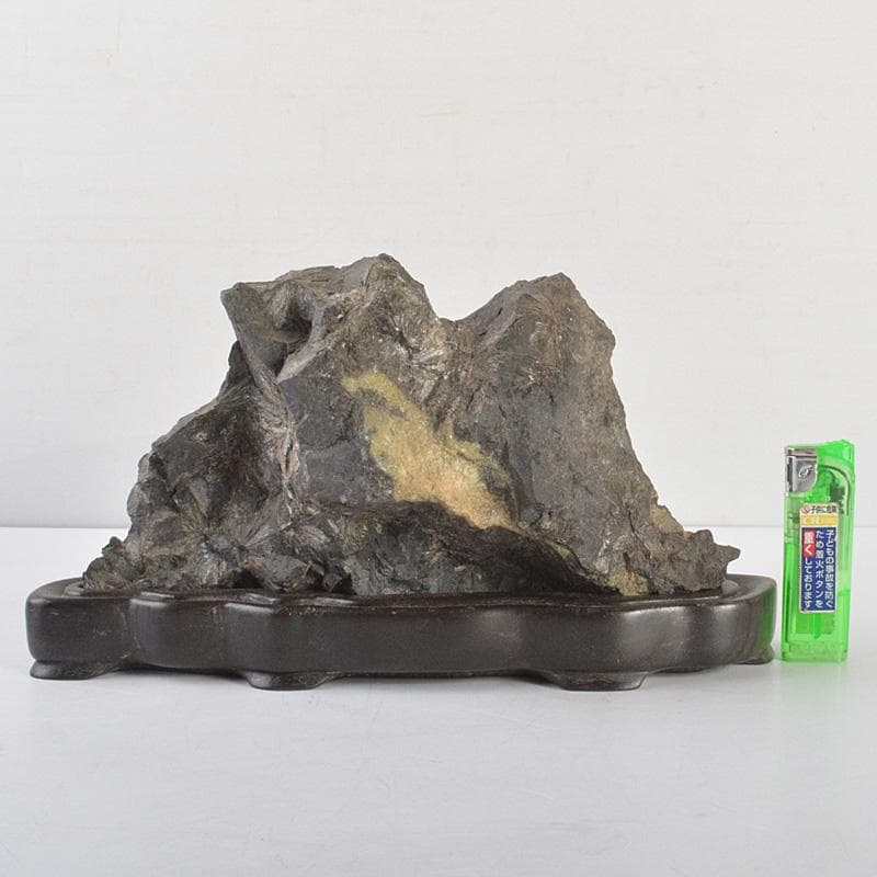 天然石　鑑賞石　菊花石　置物　重さ約1.7kg　唐木台付　V　R6819