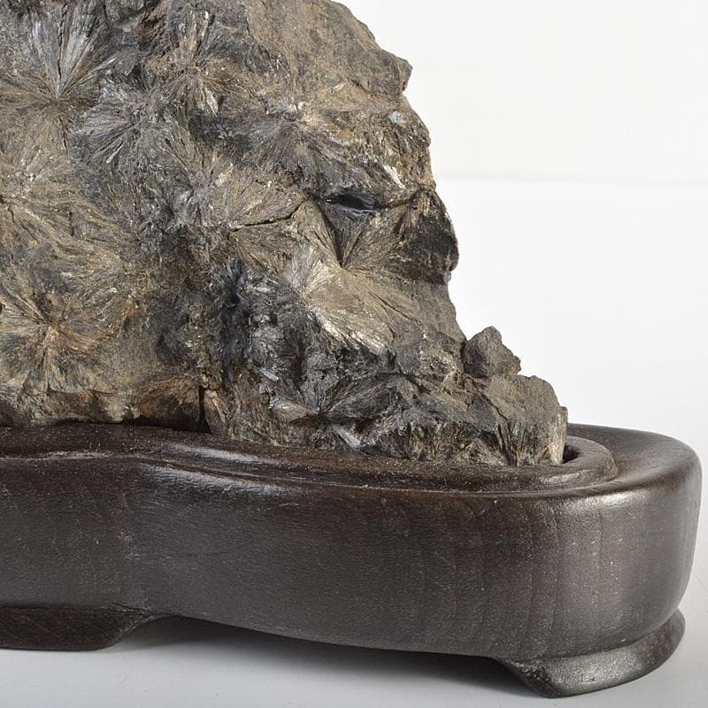 天然石　鑑賞石　菊花石　置物　重さ約1.7kg　唐木台付　V　R6819