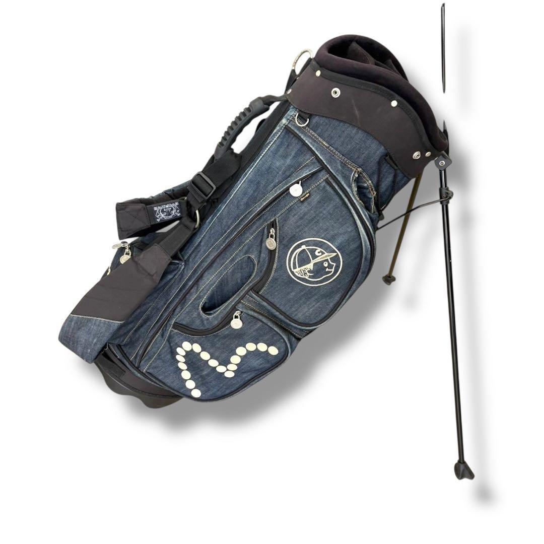 早い物勝ち！エヴィス デニム キャディバッグ　芝生くん　ゴルフ　スタンド付き