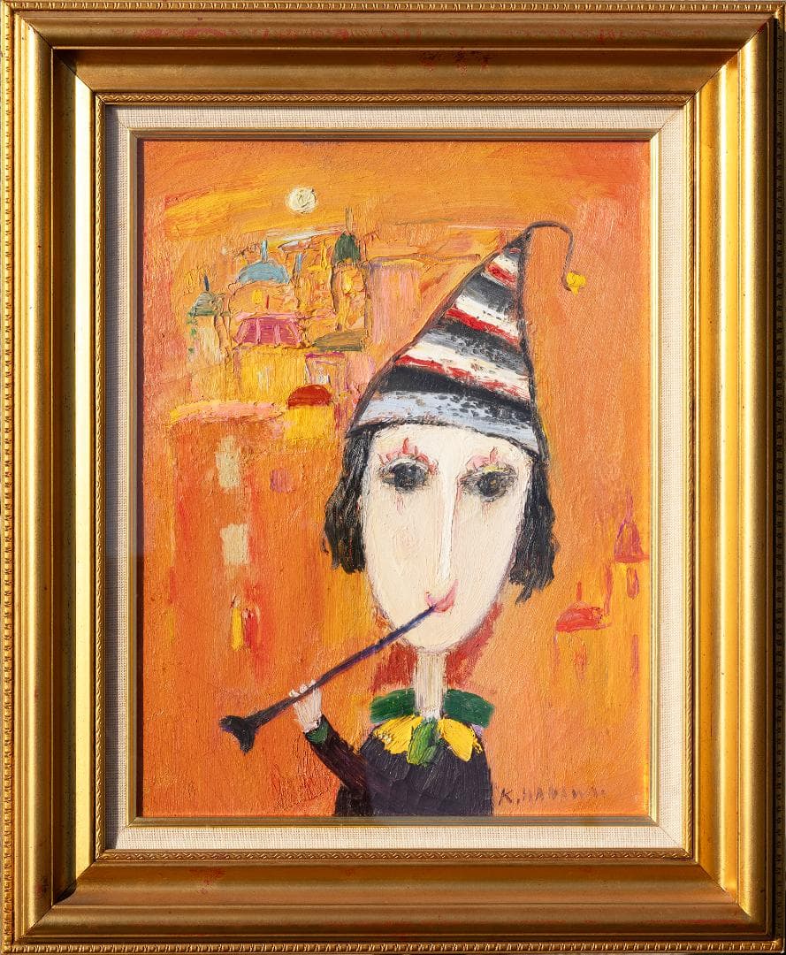 塙賢三 油彩画 「街の道化（祝福）」 F6